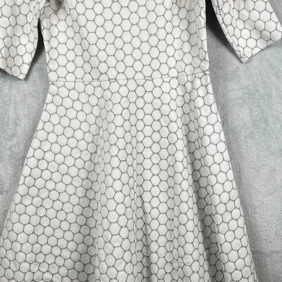 Leota Womens L Dot Luxe Jacquard Fit Flare Dress Ivory Black Scoop Back NWT